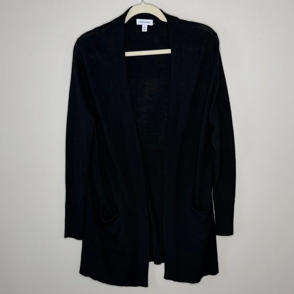 Nordstrom Women's Black Merino Wool Blend Open Cardigan Size S - Picture 2 of 6